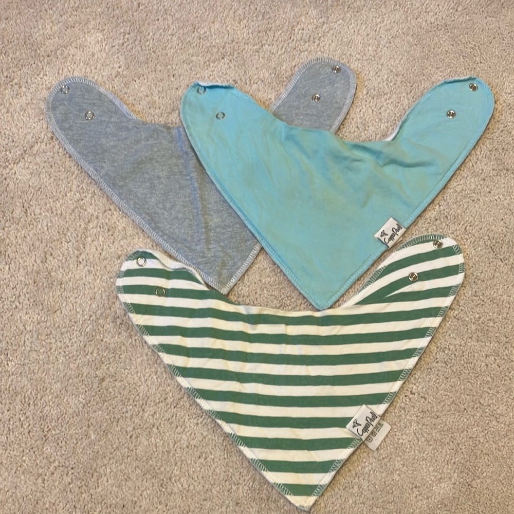 Copper Pearl Bandana Bib Set of 3, Mint and Light Blue